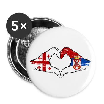 Géorgie Serbie drapeau mains forme de coeur utilisé - Lot de 5 grands badges (56 mm) - blanc - Devant
