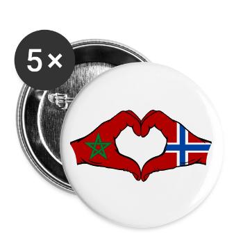 Marokko Norwegen Flagge Haende Herzform - Buttons groß 56 mm (5er Pack) - Weiß - Vorne