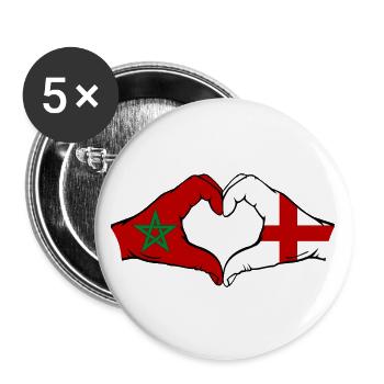 Marokko England Flagge Haende Herzform - Buttons groß 56 mm (5er Pack) - Weiß - Vorne