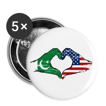 Pakistan USA Flag Hand Heart Shape Used - Buttons large 2.2''/56 mm (5-pack) - white - Front