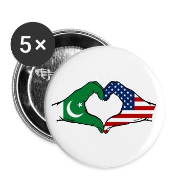 Pakistan États-Unis drapeau mains forme coeur - Lot de 5 grands badges (56 mm) - blanc - Devant