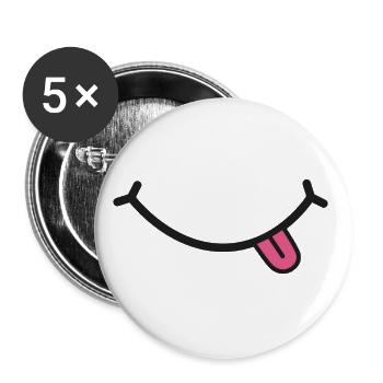Zunge raus - Lächeln - Buttons groß 56 mm (5er Pack) - Weiß - Vorne