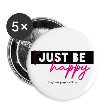 Happy - Gute Laune - Glücklich sein Schrift XO608 - Buttons groß 56 mm (5er Pack) - Weiß - Vorne