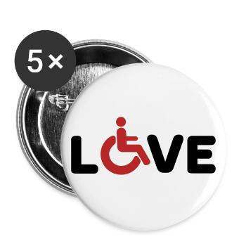 Rollstuhl Love Behindert - Buttons groß 56 mm (5er Pack) - Weiß - Vorne