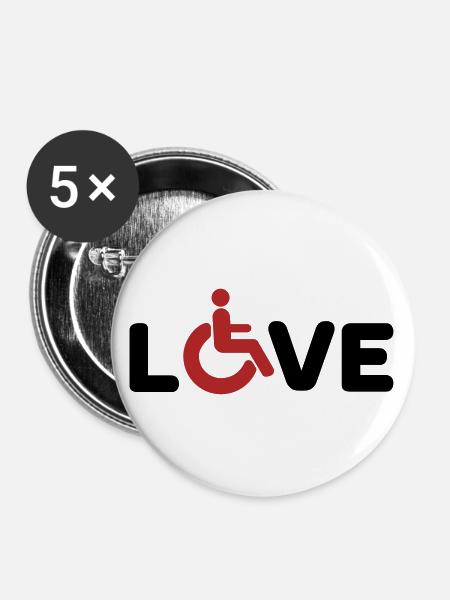 Rollstuhl Love Behindert - Buttons groß 56 mm (5er Pack) - Weiß
