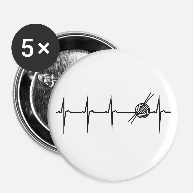 my heart beats for knitting - Buttons large 2.2''/56 mm (5-pack) - white