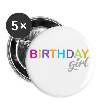 Fille d’anniversaire - Lot de 5 grands badges (56 mm) - blanc - Devant