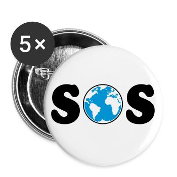 SOS – Earth Day / Klimawandel (B / 3C / SVG) - Buttons groß 56 mm (5er Pack) - Weiß - Vorne