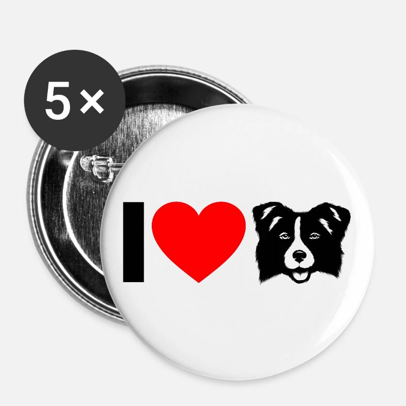 I Heart Border Collie - Buttons large 2.2''/56 mm (5-pack) - white