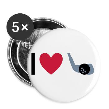 Ich liebe Golfen (Golfschläger, Herz, Golfball) - Buttons groß 56 mm (5er Pack) - Weiß - Vorne