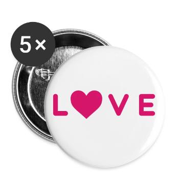LOVE Design mit Herz - Buttons groß 56 mm (5er Pack) - Weiß - Vorne