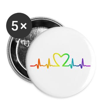 LGBT Pride Rainbow Heartbeat - Lot de 5 grands badges (56 mm) - blanc - Devant