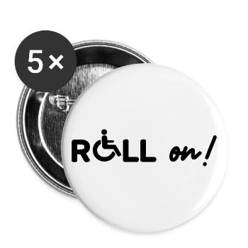 Roll on Rollstuhl Behindert - Buttons groß 56 mm (5er Pack) - Weiß - Vorne