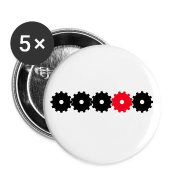 Zahnräder in schwarz und rot - Buttons groß 56 mm (5er Pack) - Weiß - Vorne