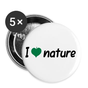 ★ Les couleurs de conception peuvent être modifiées ★ J'aime la nature (feuille) - Lot de 5 grands badges (56 mm) - blanc - Devant