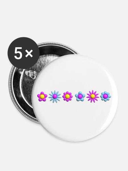 Flowers Blossoms in Row 3D - Buttons large 2.2''/56 mm (5-pack) - white