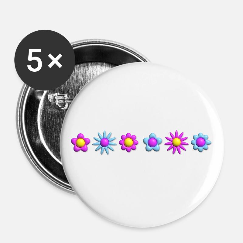Flowers Blossoms in Row 3D - Buttons large 2.2''/56 mm (5-pack) - white