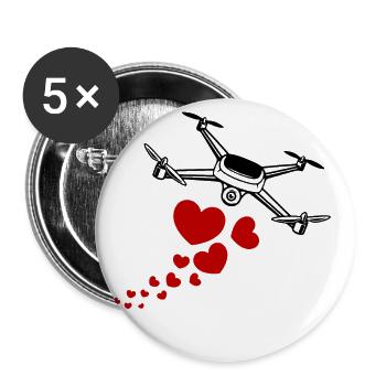 Flying drone with hearts - Buttons large 2.2''/56 mm (5-pack) - white - Front