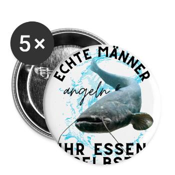 ECHTE MÄNNER - Angler angeln ANGEL - Buttons groß 56 mm (5er Pack) - Weiß - Vorne