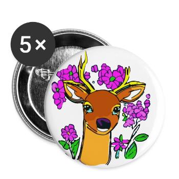 Deer with corolla: A touch of the wilderness - Buttons large 2.2''/56 mm (5-pack) - white - Front
