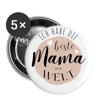 BESTE MAMA - Baby Geschenkidee Muttertag - Buttons groß 56 mm (5er Pack) - Weiß - Vorne