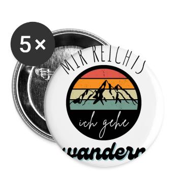 WANDERN Berge Bergsteigen WANDERWEG - Buttons groß 56 mm (5er Pack) - Weiß - Vorne
