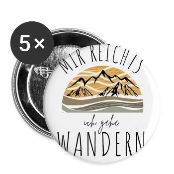 WANDERN Berge Bergsteigen WANDERWEG - Buttons groß 56 mm (5er Pack) - Weiß - Vorne