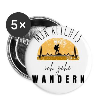 WANDERN Berge Bergsteigen WANDERWEG - Buttons groß 56 mm (5er Pack) - Weiß - Vorne
