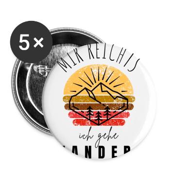 WANDERN Berge Bergsteigen WANDERWEG - Buttons groß 56 mm (5er Pack) - Weiß - Vorne
