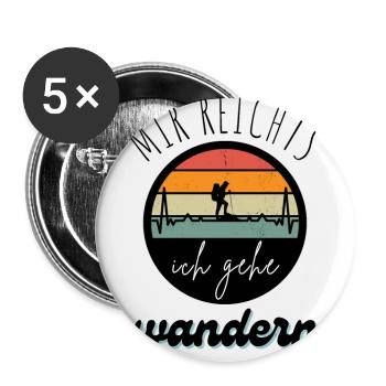 WANDERN Berge Bergsteigen WANDERWEG - Buttons groß 56 mm (5er Pack) - Weiß - Vorne