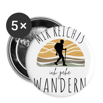 WANDERN Berge Bergsteigen WANDERWEG - Buttons groß 56 mm (5er Pack) - Weiß - Vorne