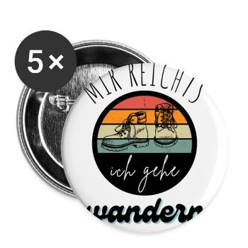 WANDERN Berge Bergsteigen WANDERWEG - Buttons groß 56 mm (5er Pack) - Weiß - Vorne