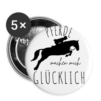 PFERDE machen mich glücklich Reiten Pferde - Buttons groß 56 mm (5er Pack) - Weiß - Vorne