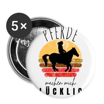 PFERDE machen mich glücklich Reiten Pferde - Buttons groß 56 mm (5er Pack) - Weiß - Vorne
