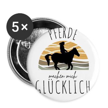 PFERDE machen mich glücklich Reiten Pferde - Buttons groß 56 mm (5er Pack) - Weiß - Vorne