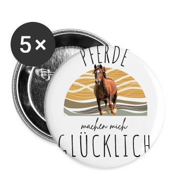 PFERDE machen mich glücklich Reiten Pferde - Buttons groß 56 mm (5er Pack) - Weiß - Vorne