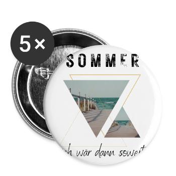 SOMMER ich bin dann soweit - HELLO SUMMER - Buttons groß 56 mm (5er Pack) - Weiß - Vorne