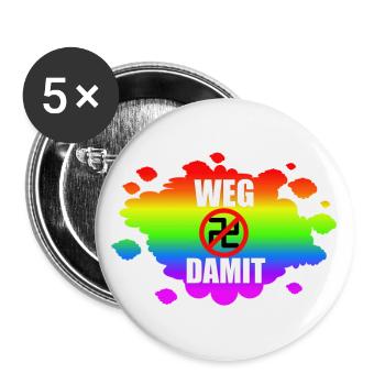 AfD stoppen gegen rechts Demokratie verteidigen - Buttons groß 56 mm (5er Pack) - Weiß - Vorne