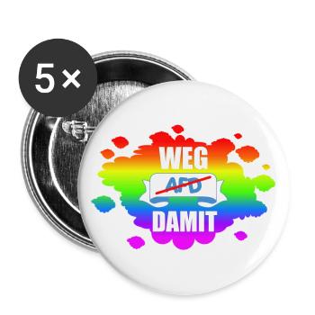 AfD stoppen gegen rechts Demokratie verteidigen - Buttons groß 56 mm (5er Pack) - Weiß - Vorne