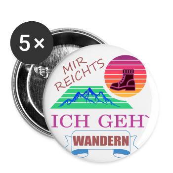 Natur Wandern Berge Gesundheit Glück Stiefel Luft - Buttons groß 56 mm (5er Pack) - Weiß - Vorne