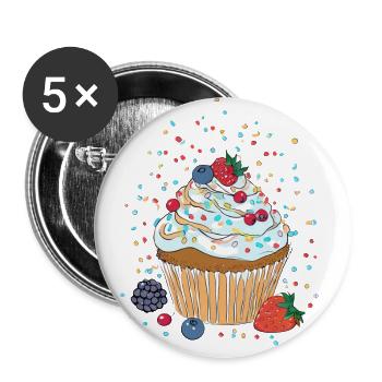 Cupcake or muffin with cream, berries and sprinkles - Buttons large 2.2''/56 mm (5-pack) - white - Front