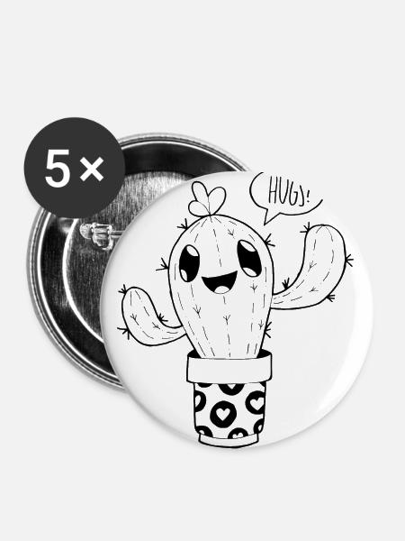 Cactus Hugs - Buttons groß 56 mm (5er Pack) - Weiß