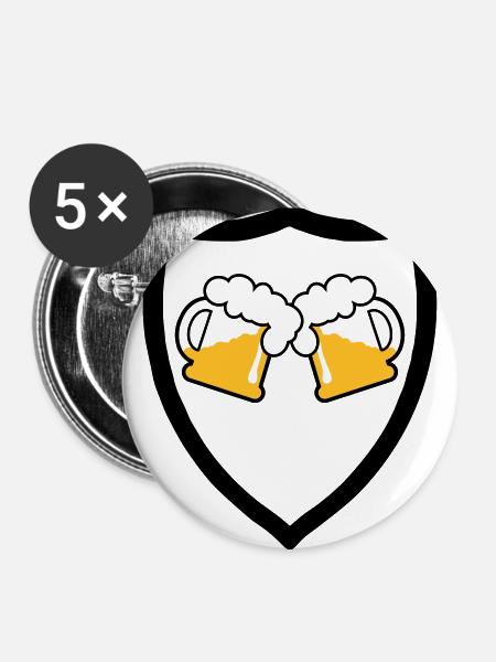 Bier Emblem 2c - Buttons groß 56 mm (5er Pack) - Weiß