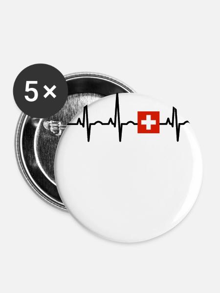 EKG heartbeat SCHWEIZ - Buttons groß 56 mm (5er Pack) - Weiß