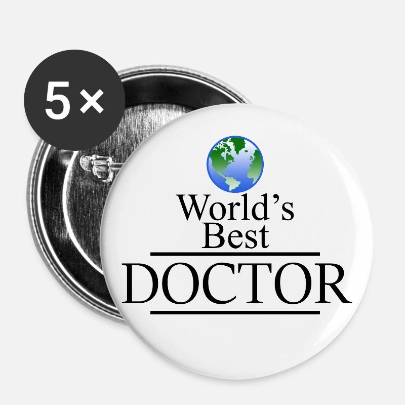 Weltbester Doktor - Buttons groß 56 mm (5er Pack) - Weiß