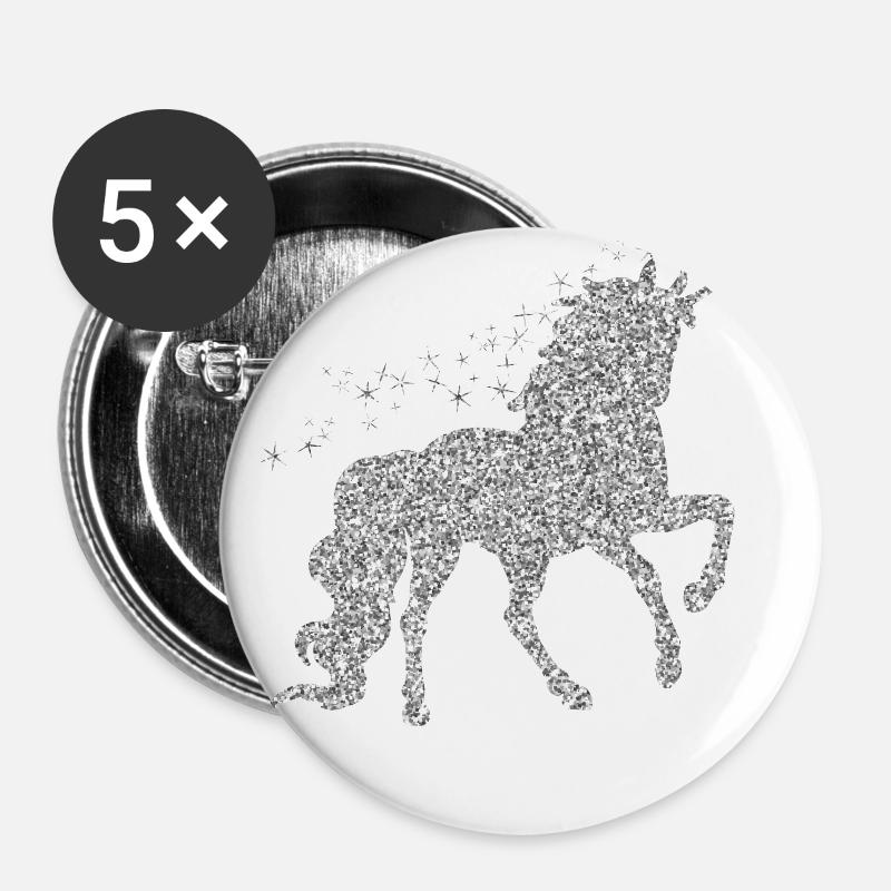 The silver glitter unicorn - Buttons large 2.2''/56 mm (5-pack) - white