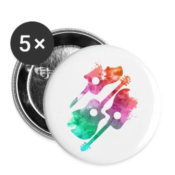 3 guitares colorées - Lot de 5 grands badges (56 mm) - blanc - Devant