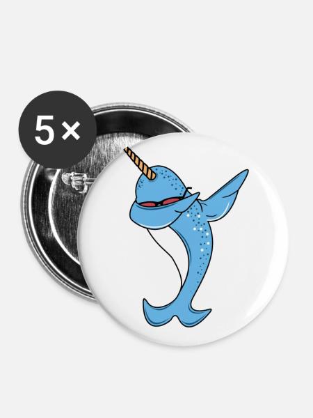 Funny Narwhal Dab - Buttons groß 56 mm (5er Pack) - Weiß
