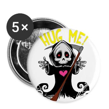 Grim Reaper avec coeur gothique Mort lourd rose Métal - Lot de 5 grands badges (56 mm) - blanc - Devant