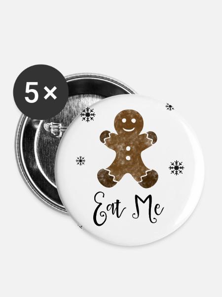 Lebkuchenmann Weihnachtsplätzchen - Buttons groß 56 mm (5er Pack) - Weiß